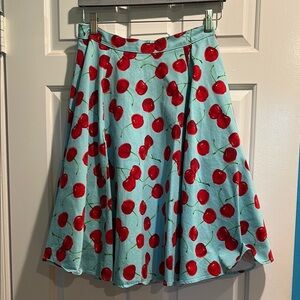 Eva Rose swing midi skirt cherries red blue cotton  sz M